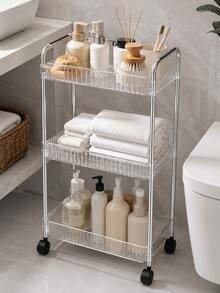 1pc Transparent Mobile Cosmetic Storage Cart, Large Capacity Multi-Functional Bathroom Organizer Display Rack, Bathroom Accessories, Rolling Cosmetic Storage Trolley, Suitable For Office, Bathroom, Kitchen, Living Room Mobile Storage Rack - Clear - View 4