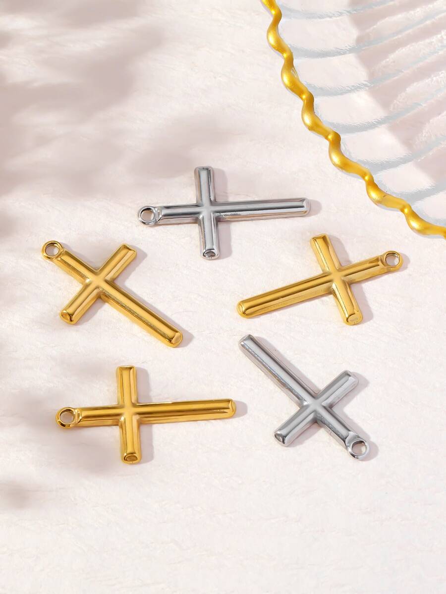 3 PEÇAS/5 PEÇAS Pingentes de Cruz em Aço Inoxidável, Acessórios DIY para Colares & Pulseiras, Pingentes Dourados Minimalistas e Únicos - V0246 - Visão 1