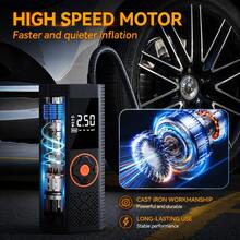 150PSI Portable Air Compressor, Tire Inflator, Car Jump Starter, With Tire Pressure Gauge And LED Display - 3x Fast One-Touch Smart Wireless Tire Inflator, USB Powered, Rechargeable Battery - Black - View 6