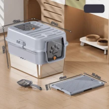 Fully Enclosed Stainless Steel Cat Litter Box, Extra Large, Anti-Splash, Odor-Control Cat Toilet With Raised Fence And Flip Lid, Cat Litter Mat Set, Deodorizing And Anti-Splash - Upgraded Version + Cat Litter Mat - View 10