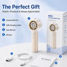 Zechuan Portable Misting Fan, 4000mAh USB Rechargeable Handheld Spray Fan With 50ml Water Tank, 4 Speeds Foldable Mini Personal Cooling Fan For Travel, Beach, Office, Camping & Outdoor,Back-To-School Essential, Classroom Supply, School Supply - 米色 - 查看 8