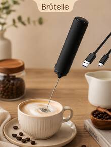 Brutelle 1个手持式奶泡器，奶泡器，咖啡搅拌器，强力快速起泡，高品质不锈钢材质，可充电便携式奶泡器，适用于家庭、餐厅、咖啡馆和咖啡角 - 黑色 - 查看 2