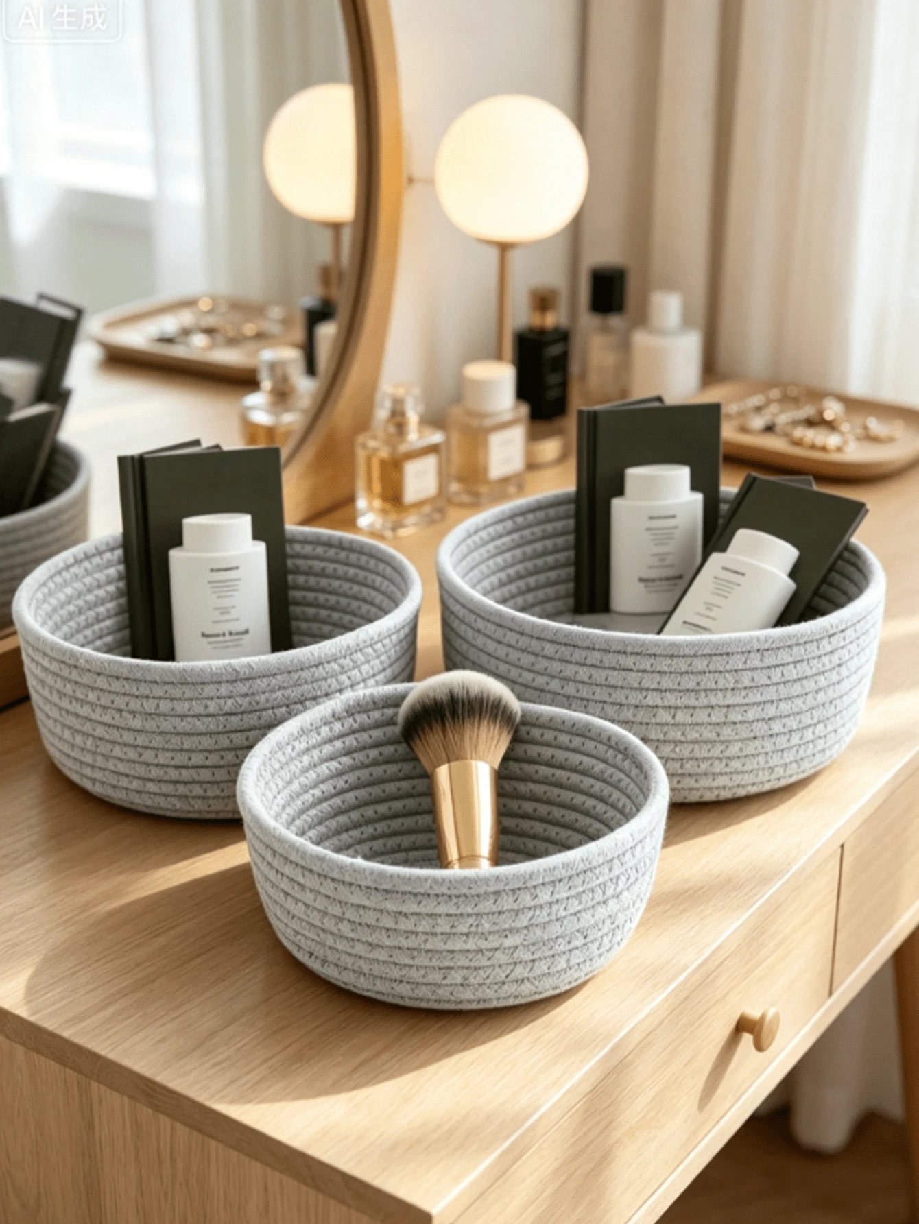 1pc/3pcs Handmade Woven Storage Basket, Bedside Tea Table Desktop Sundries Storage Basket, Handmade Woven Cosmetic Storage Basket, Storage Rack Basket, Dormitory Desktop Storage Basket, Multi-Functional Storage Basket, Party Storage Basket, Camping Storage Basket, Suitable For Home Small Items Storage, Bedside Storage - View 1