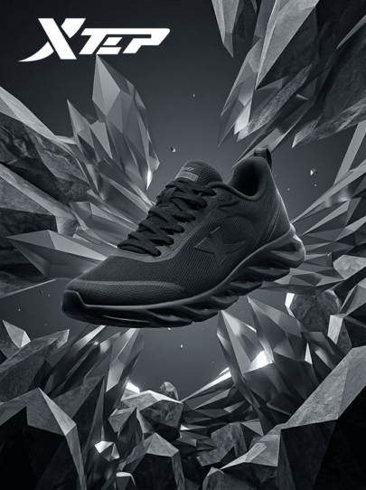 XTEP Running Shoes | XTEP Men's Mesh Breathable Summer Sports Shoes All Black Casual Shoes Running Shoes Mesh Shoes Men's Commute Black/Charcoal Gray