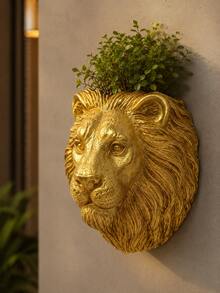 Pot de fleurs mural en résine avec tête de lion et d'ours dorés, pot de fleurs mural texturé pour plantes grasses, décoration murale de luxe, pour le mur du salon, la clôture du balcon, le porche, le mur du café & l'ornement mural de verdure moderne et glamour, décoration de jardin, pots de jardin - Nouveau style - Voir 6