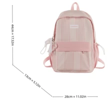 Minimalist Flap Backpack With Front Zipper Pocket, Detachable Charm, Adjustable Shoulder Straps, Daily Fashion Backpack For Women - Pink - View 7