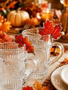 1pc/6pcs Autumn Maple Leaf & Oak Leaf Acrylic Drink Cup Tags, Thanksgiving Cup Identification Charms, Farmhouse Harvest Table Decor, Reusable Cup Labels, Halloween Holiday Dinner Tabletop Decorations, Vintage Leaf Party Table Decor Gifts - Multicolor - View 8