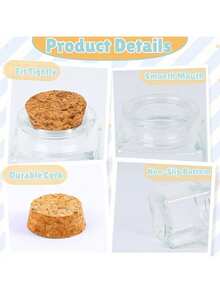 1/2/4/6/8/10個迷你方形玻璃瓶附軟木塞 - 50ml DIY藝術手工儲存容器，透明玻璃香料瓶附軟木塞，小型玻璃瓶附軟木塞用於婚禮裝飾，小型玻璃軟木塞罐用於派對禮物 - 彩色 - 查看 5