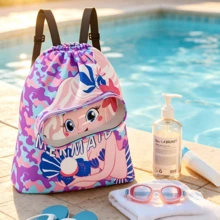 1pc Cartoon Print Swimming Bag, Dry & Wet Separation Waterproof Backpack, Swimming Storage Bag, Beach Storage Drawstring Toiletry Bag - Multicolor - View 1