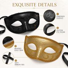 2pcs Halloween Masks Adult Half Face Men's Black + Gold Jazz Masquerade Party Props - Multicolor - View 8