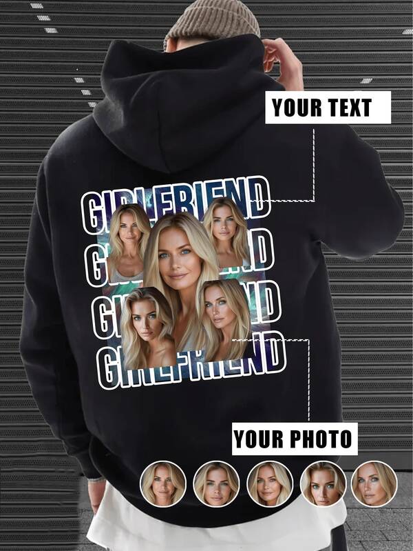 Customn Autumn Winter Men's Hoodies Sweatshirts - Add Your Favorite Photo (Girlfriend Photo/Couple Photo/Family Photo/Selfie/Pet Photo/Friend Photo)