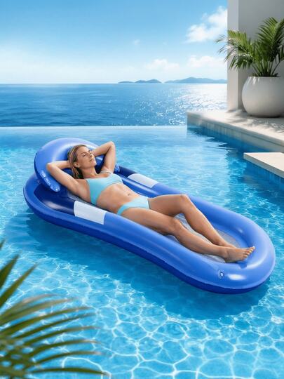 Inflatable Mesh Pool Float Lounge, Thick Waterproof PVC Water Floating Raft With Headrest, Portable Lightweight Recliner Floating Bed For Pool Lake Beach Summer Party, Ideal For Adults Sunbathing Relaxation Outdoor Water Activities