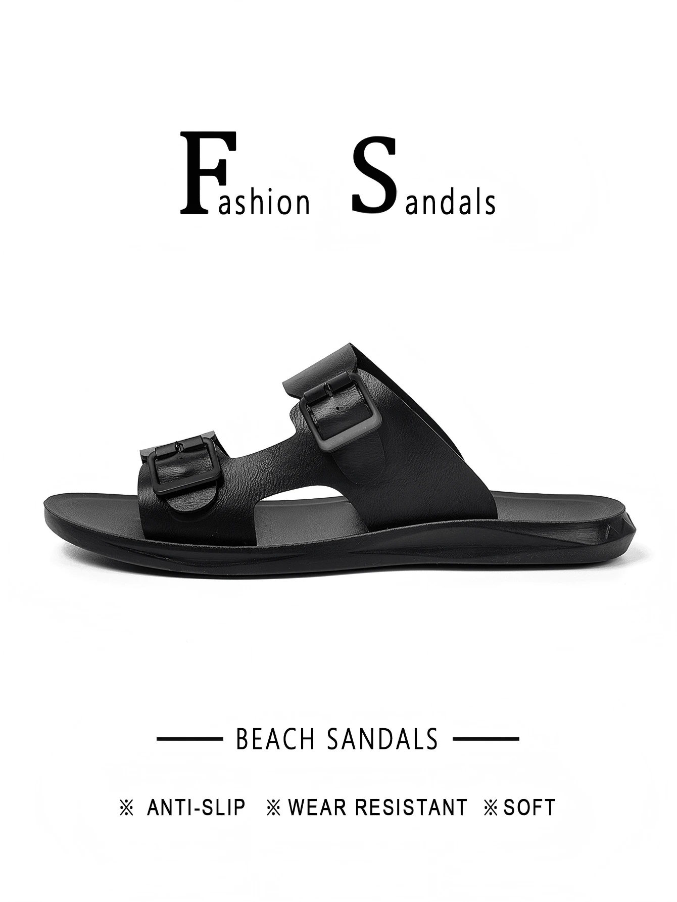 2026 Nuevas sandalias deslizantes de moda con diseño de doble hebilla ajustable, zapatos casuales de playa, pantuflas de estilo vacacional para hombres