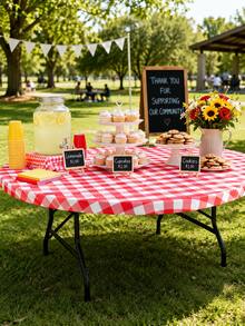 1pc BBQ Party Tablecloth, Red And White Checkered Tablecloth, Suitable For Backyard BBQ, BBQ Party, Summer Picnic, Patio Table, Camping Trip And Outdoor Activities, Elastic Fitted Table Cover - Multicolor - View 5
