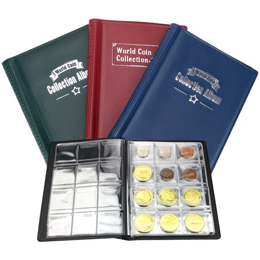 PU Material Coin Collection Album, 120 Pockets Artificial PU Leather Coin Storage Photo Album, Portable Transparent Inner Pages Coin Storage Book, Suitable For Collecting Coins And Commemorative Coins, Also Can Be Used As Birthday Gift, Commemorative Gift, Collection Gift, Holiday Gift - Multicolor - View 1