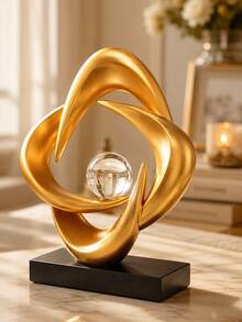 Modern Abstract Sculpture Decor, Gold White Tabletop Statue, Crystal Ball Decorative Figurine, Luxury Shelf Decor, Living Room Office Desk Ornament, Entryway Home Decoration Gift - 1pc - View 5
