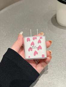 粉色 TPU 小愛心印花/蝴蝶結/花朵圖案/紫色愛心貓充電線保護套，相容 Apple 18/20W 充電器，送給朋友的完美禮物 - 粉色 - 查看 4