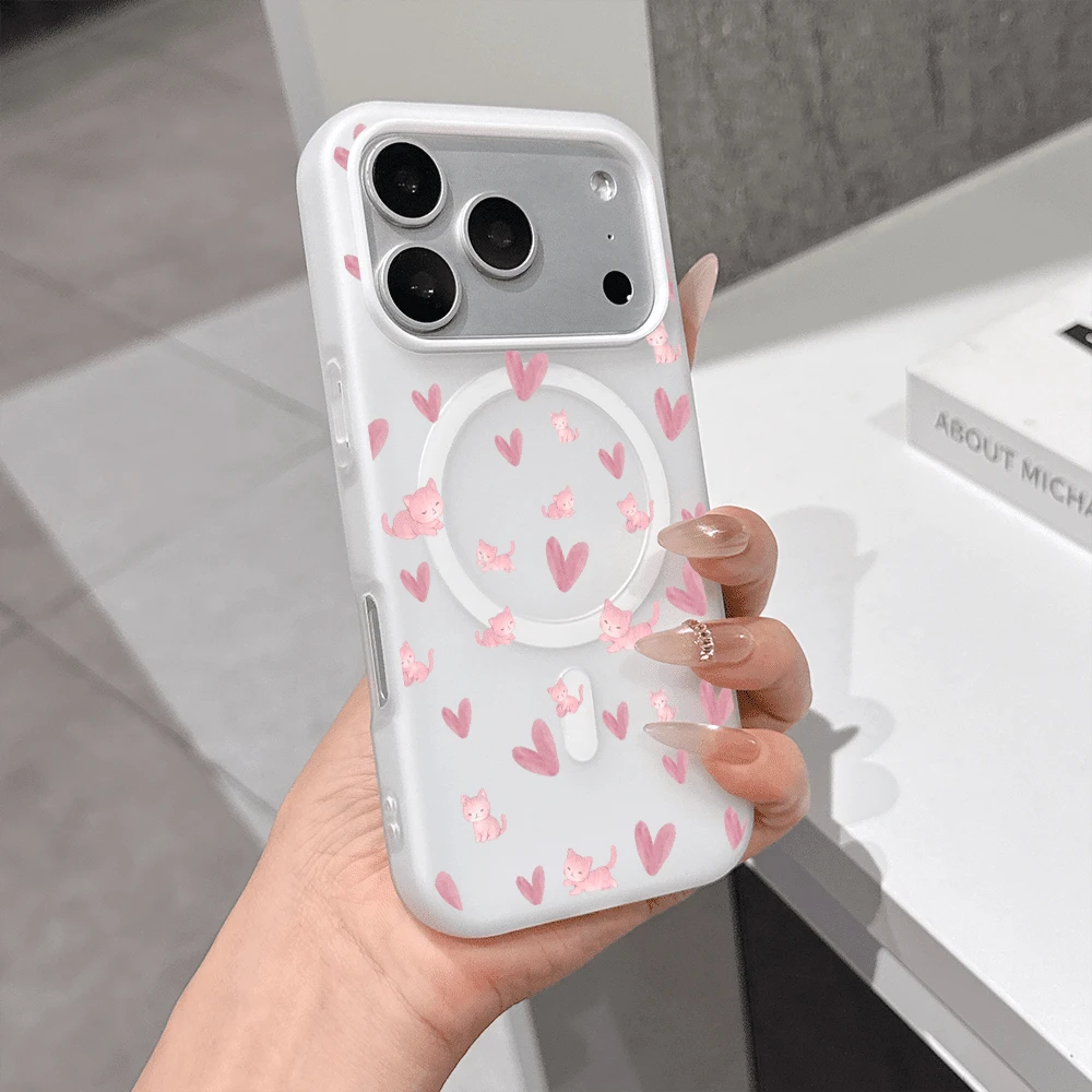 [24h Shipping From DE/FR/ES]Apple 11-17 Phone Case - Cute Cat Hearts New Jelly Style For IPhone 17 Pro Max/16 Pro/15/14 Plus Holiday Gifts 13 For Men And Women Compatible With Magsafe Supports Wireless Charging Comfortable To Touch Phone Case Gift For Women Men Birthday Present - 1 Piece Of Picture Color - View 1