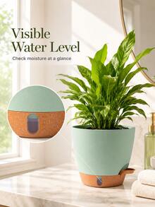 5pcs Self-Watering Planters Set, Plastic Planting Pots With Drainage Holes And Trays, Indoor/Outdoor Plant Seedling Pots - Flowerpot - View 4
