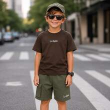 Conjunto Infantil Masculino Camiseta de Algodão Bermuda Moletinho para Meninos - Verde - Visão 5