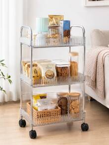 1pc Transparent Mobile Cosmetic Storage Cart, Large Capacity Multi-Functional Bathroom Organizer Display Rack, Bathroom Accessories, Rolling Cosmetic Storage Trolley, Suitable For Office, Bathroom, Kitchen, Living Room Mobile Storage Rack - Clear - View 8