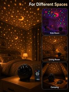 1pc [LED Night Light] Cylindrical Transparent Textured Water Ripple Lamp, USB Powered Suitable For Bedroom Bedside, Dorm Desk And Leisure Space - Stars and Moon - View 7