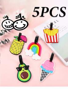 5/4/3/2/1pc Luggage Tags, Cute Airplane Travel Identity Tags With Soft Silicone Strap, Creative Cartoon PVC Material, Waterproof And Durable, Suitable For Women, Fun Personalized Name Tags For Backpacks, Handbags, Suitcases, Passports, Ideal Gift For Travel Enthusiasts, Vibrant Colors And Cute Design - Multicolor - View 33