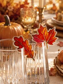 1pc/6pcs Autumn Maple Leaf & Oak Leaf Acrylic Drink Cup Tags, Thanksgiving Cup Identification Charms, Farmhouse Harvest Table Decor, Reusable Cup Labels, Halloween Holiday Dinner Tabletop Decorations, Vintage Leaf Party Table Decor Gifts - Multicolor - View 10