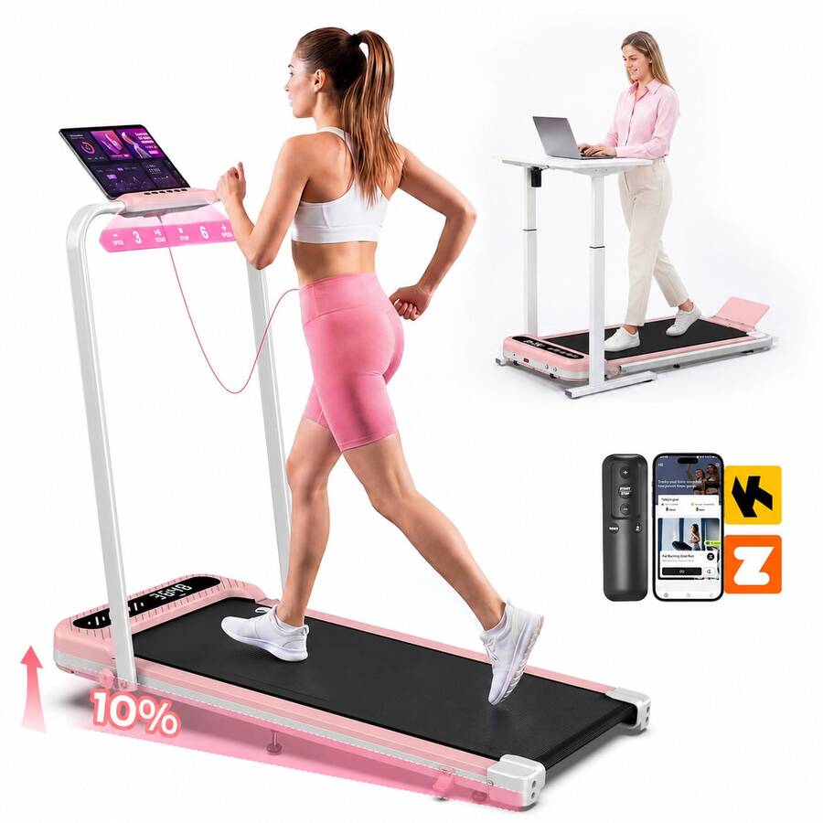 Foldable Treadmill With 10% Incline, Upgrade 3.0 HP Low Noise Walking Pad Treadmill With Handle Bar,LED Display&Wide Running Deck,320 Lbs Capacity,Works With KINOMAP Apps & Mute Remote Control - US B Type Plug(110-127V) - View 1
