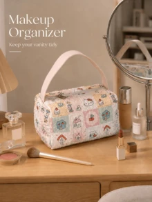 MINISO Sanrio Hello Kitty Travel Toiletry Bag, Striped Makeup Bag, Women's Storage Bag, Back To School Student Makeup Bag, Travel Bag, Beach/Summer Vacation Travel Bag, Back To School Supplies - Multicolor - View 3