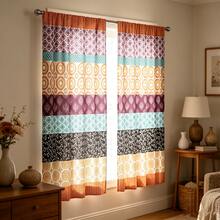 2 piezas Cortinas de patchwork bohemio, patrón de mandala vintage con bolsillo para barra, impresión digital de moda, adecuadas para sala de estar, dormitorio y oficina, decoración del hogar colorida - Accesorios de decoración interior, versión plana 2D, sin lazos - Multicolor - Ver 9