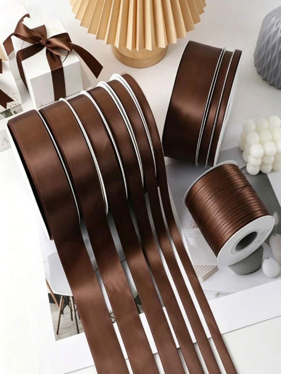 1 Roll Brown Ribbonr Bouquet Packaging Ribbon, 10 Yards Coffee Brown Double-Sided Satin Ribbon, Gift Wrapping Ribbon, For DIY Crafts, Gift Packaging, Wedding Decoration, Bow Making, Wedding Candy Box Packaging, Christmas And Party Decoration - Multicolor - View 1