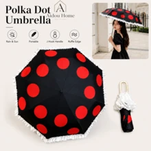 1pc Aesthetic Ruffle Edge Umbrella Polka Dot Fashion Compact Folding Umbrella Lightweight Windproof UV Rain Umbrella Cute Gift For Women Girls Daily Use Travel Must Have - Polka Dot Lace Umbrella - View 11