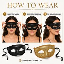 2pcs Halloween Masks Adult Half Face Men's Black + Gold Jazz Masquerade Party Props - Multicolor - View 4