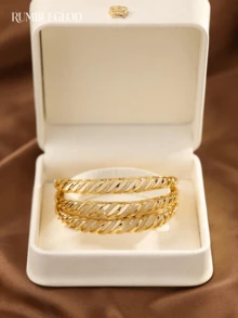 1/2/3pcs Fashion Classic Shiny Hollow Geometric Line Cubic Zirconia Decorated Bracelet, 60mm Diameter, Openable, Suitable For Women's Daily Wear, Without Packaging Box - Yellow Gold - View 1