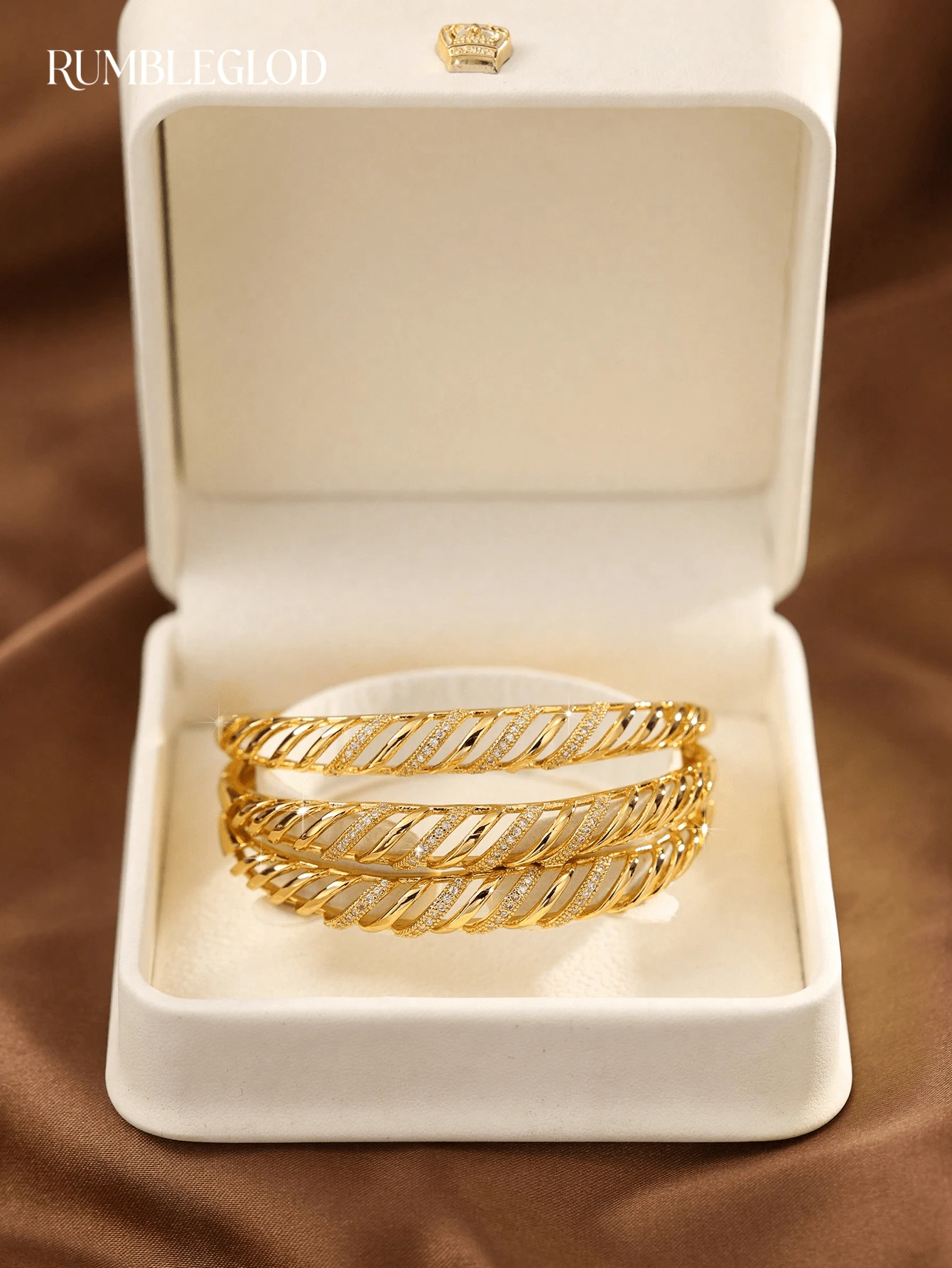 1/2/3pcs Fashion Classic Shiny Hollow Geometric Line Cubic Zirconia Decorated Bracelet, 60mm Diameter, Openable, Suitable For Women's Daily Wear, Without Packaging Box - Yellow Gold - View 1
