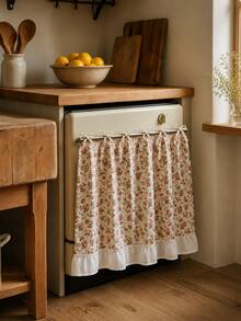 Floral Oven Door Curtain With Ruffle Trim, Farmhouse Tie-On Stove Handle Cover, Decorative Kitchen Oven Dust Curtain For Home Decor,30 X 21.3 Inches - Multicolor - View 1