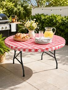 1pc BBQ Party Tablecloth, Red And White Checkered Tablecloth, Suitable For Backyard BBQ, BBQ Party, Summer Picnic, Patio Table, Camping Trip And Outdoor Activities, Elastic Fitted Table Cover - Multicolor - View 13