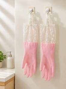 2pcs Floral Print PVC Cleaning Gloves - Multi-Functional Practical Household Cleaning Gloves (Suitable For Bathroom, Toilet, Living Room And Bedroom) - Multicolor - View 11
