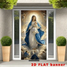 2D Flag - Religious Theme Banner Background, Featuring The Image Of The Virgin Mary Holding The Baby Jesus, Along With Elements Of Angels, Auspicious Clouds And Believers. Made Of Polyester Fabric, It Does Not Require Power Supply. - 1 - View 3