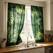 2pcs/Set, Multicolor, Tropical Leaf And Monstera Pattern, Vibrant Botanical Style Printed Curtains, 100% Polyester Fabric, Rod Pocket Design 2 Panels, Unlined, 180gsm, 180cm Wide, Ideal For Bedroom, Living Room And Coastal Themed Spaces - Multicolor - View 10