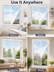1pc Premium Self-Adhesive Fine Mesh Mosquito Net, Effective Insect Protection And Breathable, Washable, Tear-Resistant, Reusable, Suitable For Homeowners And Tenants As Fly Screen, Easy Installation Without Tools, Trimmable, Insect Screen, Suitable For Bedroom, Kitchen, Balcony, Office And Other Indoor Spaces, Window Protection Accessory, Home Decor Product - White Netting With White Edges - View 8
