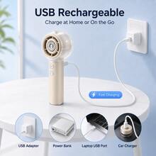 Zechuan Portable Misting Fan, 4000mAh USB Rechargeable Handheld Spray Fan With 50ml Water Tank, 4 Speeds Foldable Mini Personal Cooling Fan For Travel, Beach, Office, Camping & Outdoor,Back-To-School Essential, Classroom Supply, School Supply - 米色 - 查看 7