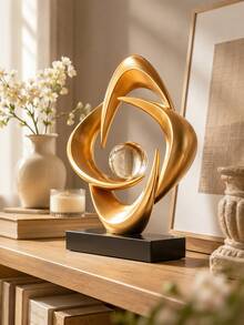 Modern Abstract Sculpture Decor, Gold White Tabletop Statue, Crystal Ball Decorative Figurine, Luxury Shelf Decor, Living Room Office Desk Ornament, Entryway Home Decoration Gift - 1pc - View 8