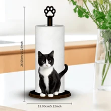 Soporte de papel de cocina de madera con diseño lindo de vaca y gato, diseño vertical estable para el hogar y la cocina, estilo de madera natural con alta estética, instalación sin taladro, soporte de almacenamiento de rollos de papel para decoración de la tienda, sin papel de cocina - Multicolor - Ver 3