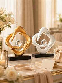Modern Abstract Sculpture Decor, Gold White Tabletop Statue, Crystal Ball Decorative Figurine, Luxury Shelf Decor, Living Room Office Desk Ornament, Entryway Home Decoration Gift - 1pc - View 7