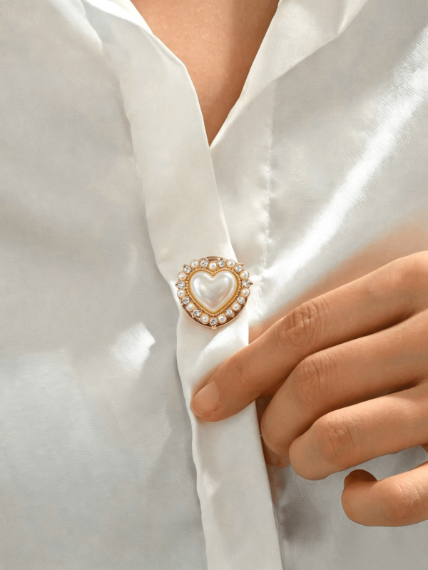 Luxury Pearl Rhinestone Heart & Round Button Covers, Clip On Shirt Cuff Buttons, Clothes Button Accessories For Daily & Banquet Dress Decoration