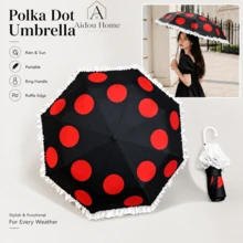 1pc Aesthetic Ruffle Edge Umbrella Polka Dot Fashion Compact Folding Umbrella Lightweight Windproof UV Rain Umbrella Cute Gift For Women Girls Daily Use Travel Must Have - Polka Dot Lace Umbrella - View 16