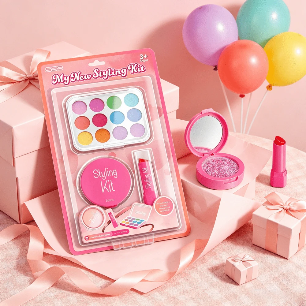 Kids Pretend Makeup Kit For Girls,  Liquid & Powder Free Play Makeup Toy Set, Birthday Christmas Halloween Gift For Little Girls Age 3+ - Baby Blue - View 1