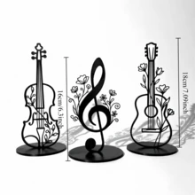 3件組音樂花卉線條樹脂裝飾品，樂器與音符雕塑裝飾，適用客廳/桌面 - 3pcs - 查看 3